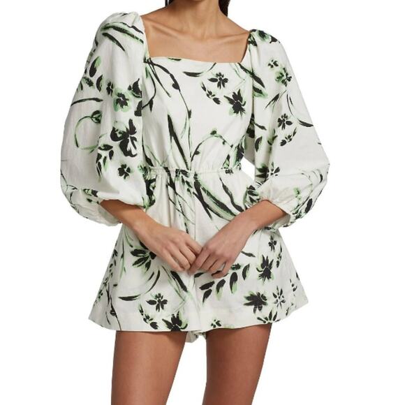NWT Tanya Taylor‎ Stevie Romper Size Small Floral Linen Square Neck Puff Sleeve - Picture 5 of 16